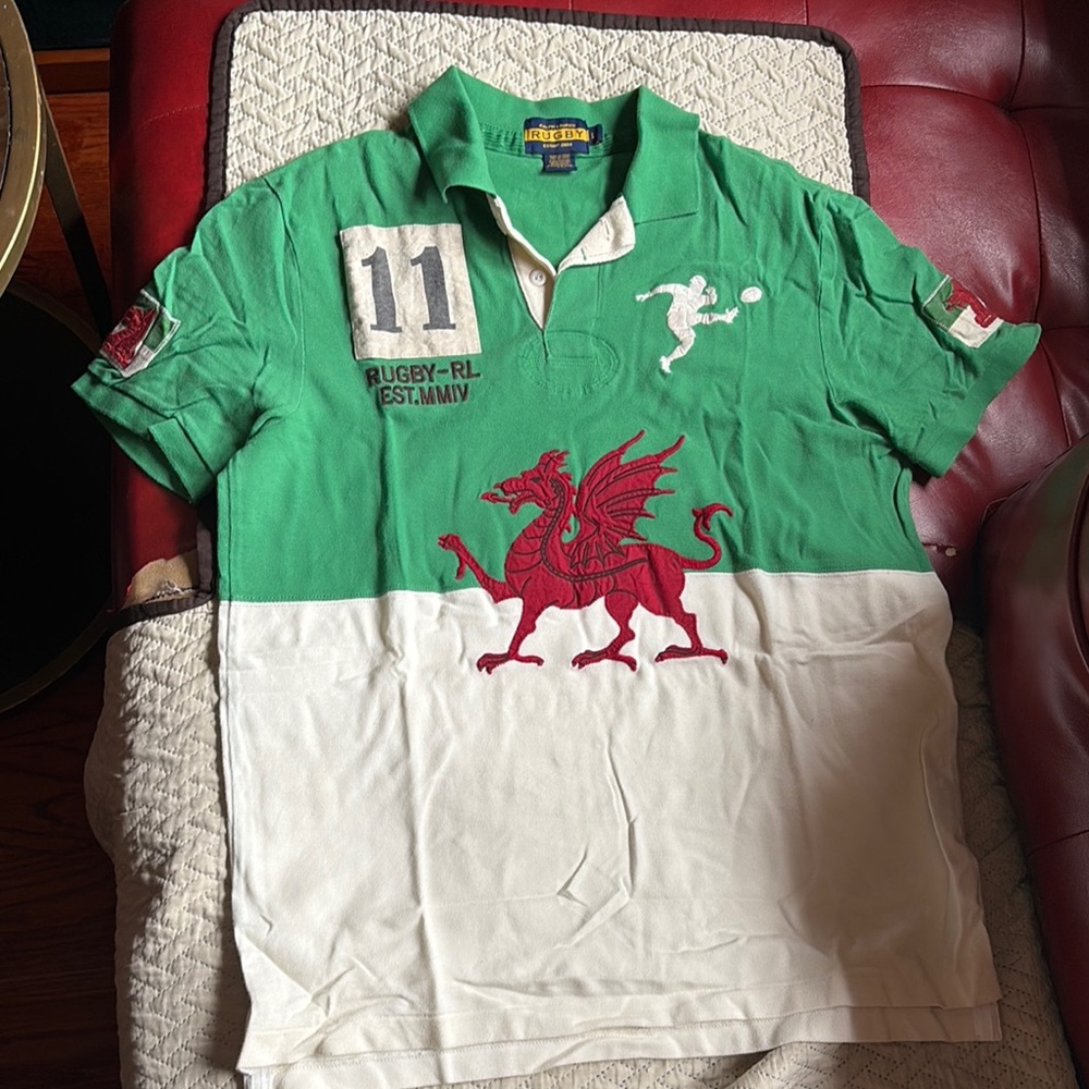 Green and White Men's Rugby Ralph Lauren shirt